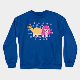 Cat Wearing a Pink Wig With Flowers Crewneck Sweatshirt